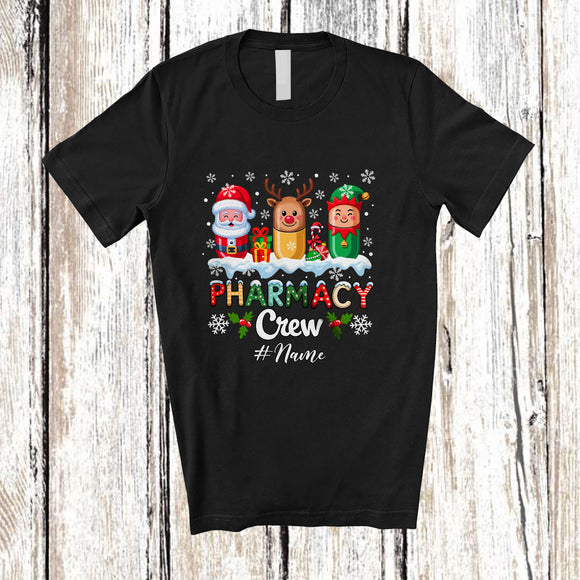 MacnyStore - Personalized Custom Name Pharmacy Crew; Adorable Christmas Three Pills; Pharmacist Lover T-Shirt