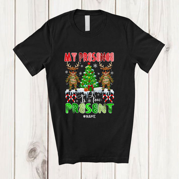 MacnyStore - Personalized Custom Name My Presence Is Your Present; Awesome Christmas Tree Reindeer T-Shirt