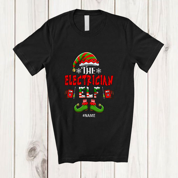 MacnyStore - Personalized Custom Name I'm The Electrician Elf; Proud Christmas Jobs Careers Elf Family T-Shirt
