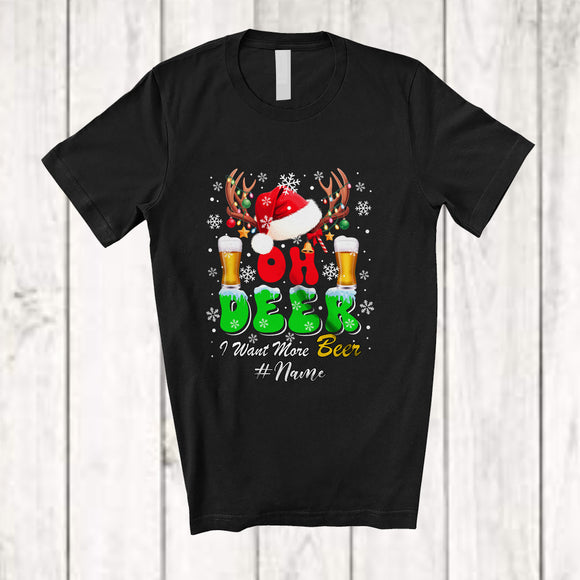 MacnyStore - Personalized Custom Name Deer I Want More Beer; Joyful Christmas Santa Drinking Drunker T-Shirt