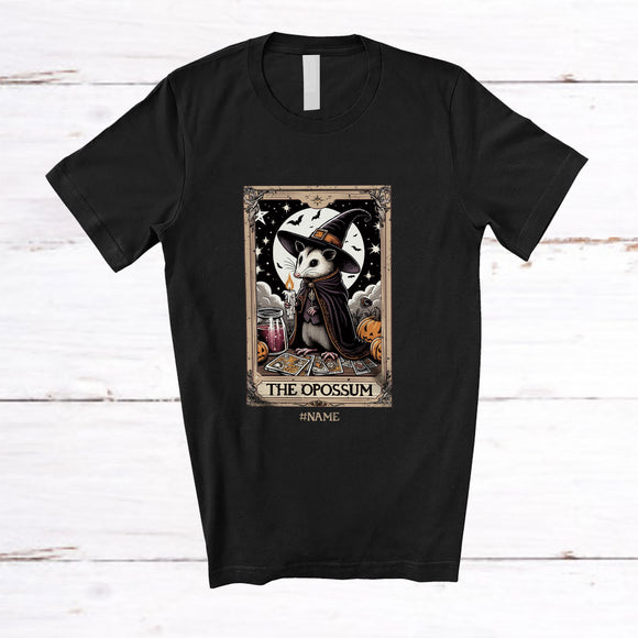 MacnyStore - Personalized Opossum Witch Tarot Card; Awesome Halloween Custom Name Animal Lover T-Shirt