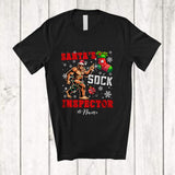 MacnyStore - Personalized Custom Name Santa's Sock Inspector; Humorous Christmas Lights Santa Bigfoot T-Shirt