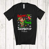 MacnyStore - Personalized Custom Name Santa's Sock Inspector; Humorous Christmas Lights Snow Elf Family T-Shirt