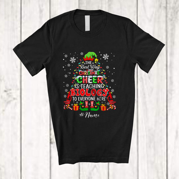 MacnyStore - Personalized Custom Name Spread Christmas Cheer Is Teaching Biology; Lovely Elf X-mas Teacher T-Shirt
