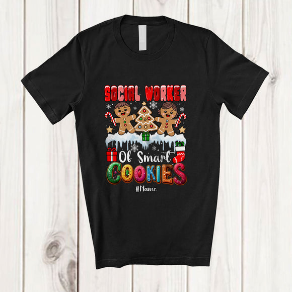 MacnyStore - Personalized Custom Name Social Worker Of Smart Cookies; Lovely Christmas Tree Gingerbread T-Shirt