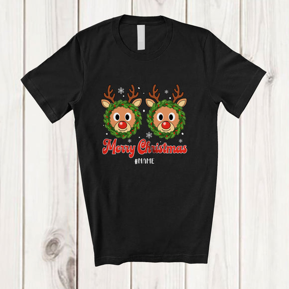 MacnyStore - Personalized Custom Name Merry Christmas; Sarcastic X-mas Naughty Reindeer Bra Boobs Fake T-Shirt
