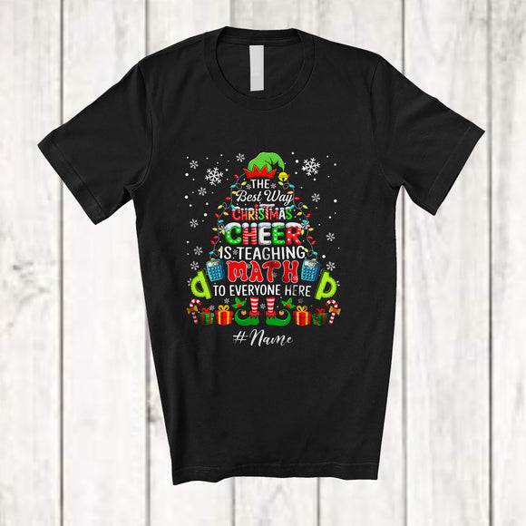 MacnyStore - Personalized Custom Name Spread Christmas Cheer Is Teaching Math; Lovely Elf X-mas Teacher T-Shirt