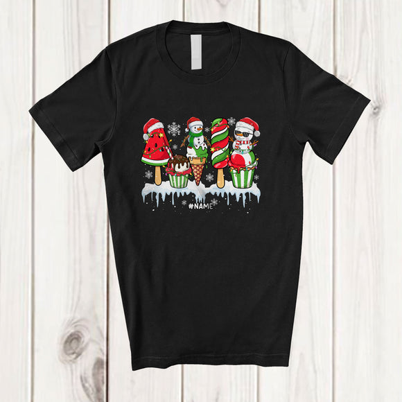 MacnyStore - Personalized Custom Name Ice Cream Snowman Collection; Awesome Christmas Eating Lover; Family T-Shirt