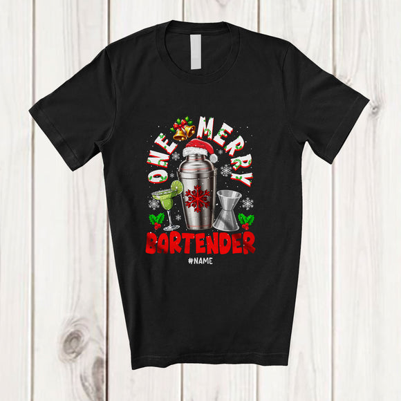 MacnyStore - Personalized Custom Name One Merry Bartender; Fantastic Christmas Santa Jobs Careers T-Shirt
