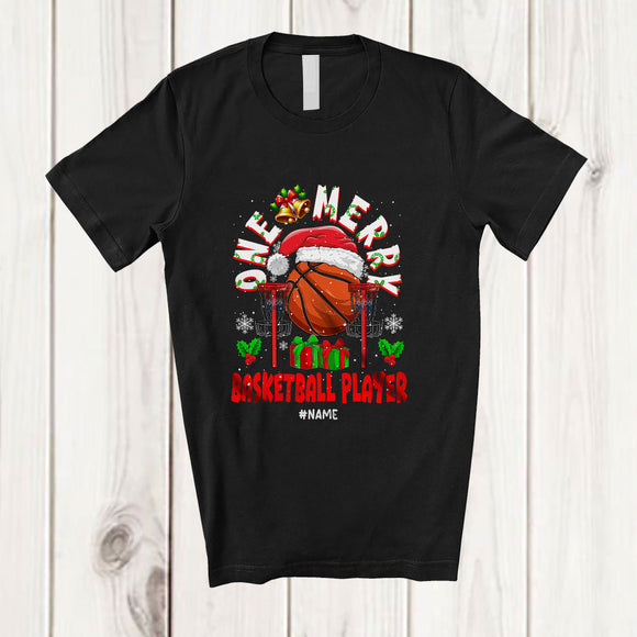 MacnyStore - Personalized Custom Name One Merry Basketball Player; Fantastic Christmas Santa Sport Playing T-Shirt