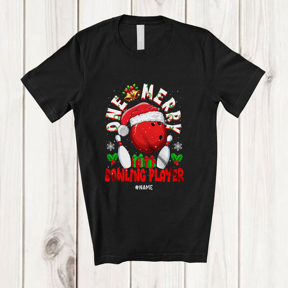 MacnyStore - Personalized Custom Name One Merry Bowling Player; Fantastic Christmas Santa Sport Playing T-Shirt