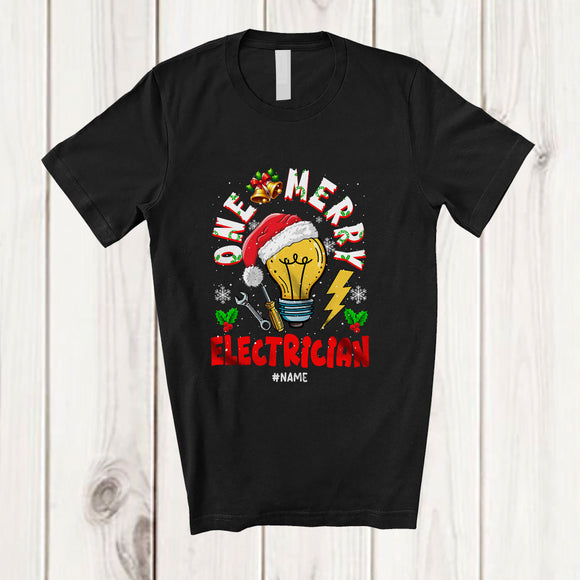 MacnyStore - Personalized Custom Name One Merry Electrician; Fantastic Christmas Santa Jobs Careers T-Shirt