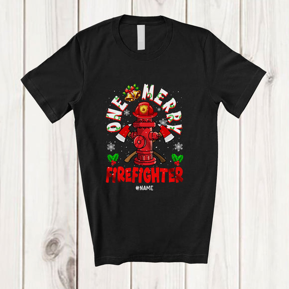 MacnyStore - Personalized Custom Name One Merry Firefighter; Fantastic Christmas Santa Jobs Careers T-Shirt