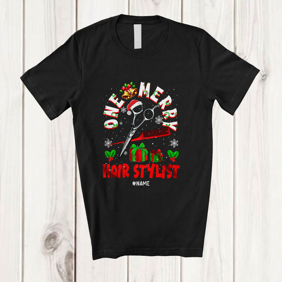 MacnyStore - Personalized Custom Name One Merry Hair Stylist; Fantastic Christmas Santa Jobs Careers T-Shirt