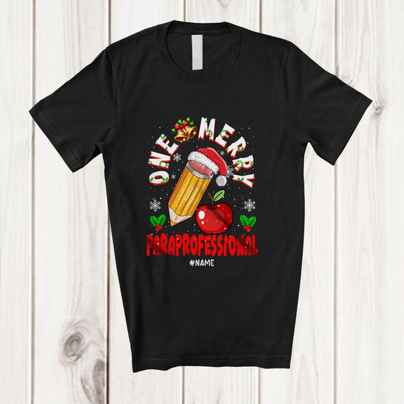 MacnyStore - Personalized Custom Name One Merry Paraprofessional; Fantastic Christmas Santa Jobs Careers T-Shirt