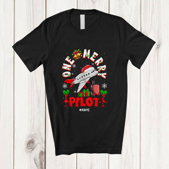 MacnyStore - Personalized Custom Name One Merry Pilot; Fantastic Christmas Santa Jobs Careers T-Shirt