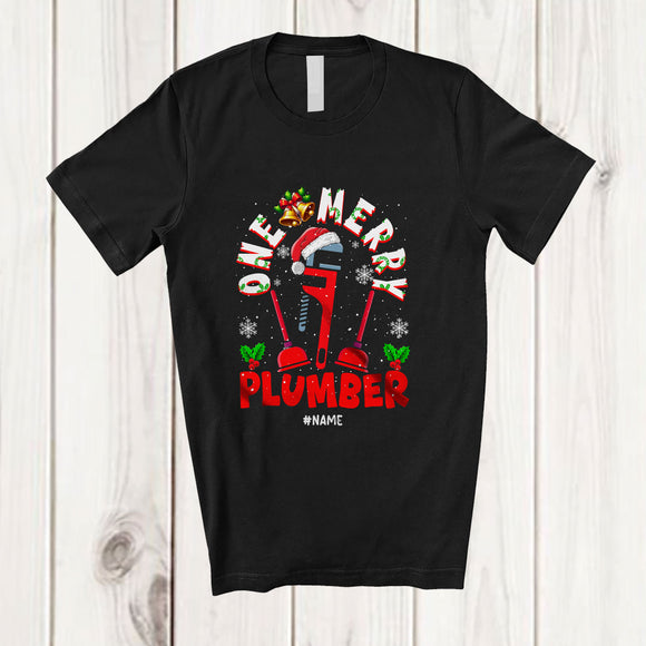 MacnyStore - Personalized Custom Name One Merry Plumber; Fantastic Christmas Santa Jobs Careers T-Shirt