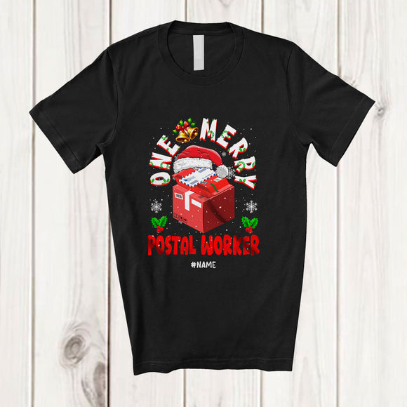 MacnyStore - Personalized Custom Name One Merry Postal Worker; Fantastic Christmas Santa Jobs Careers T-Shirt