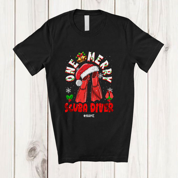 MacnyStore - Personalized Custom Name One Merry Scuba Diver; Fantastic Christmas Santa Jobs Careers T-Shirt