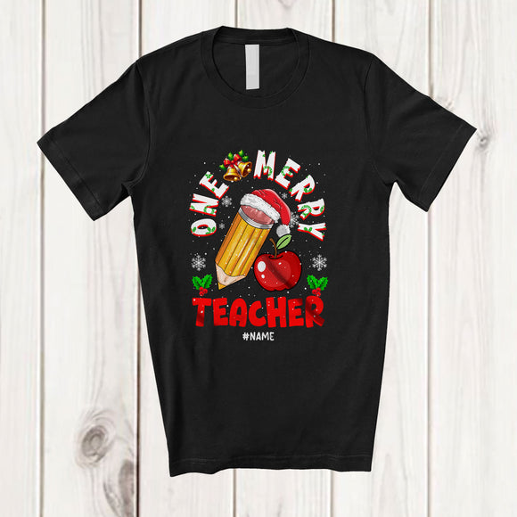 MacnyStore - Personalized Custom Name One Merry Teacher; Fantastic Christmas Santa Jobs Careers T-Shirt