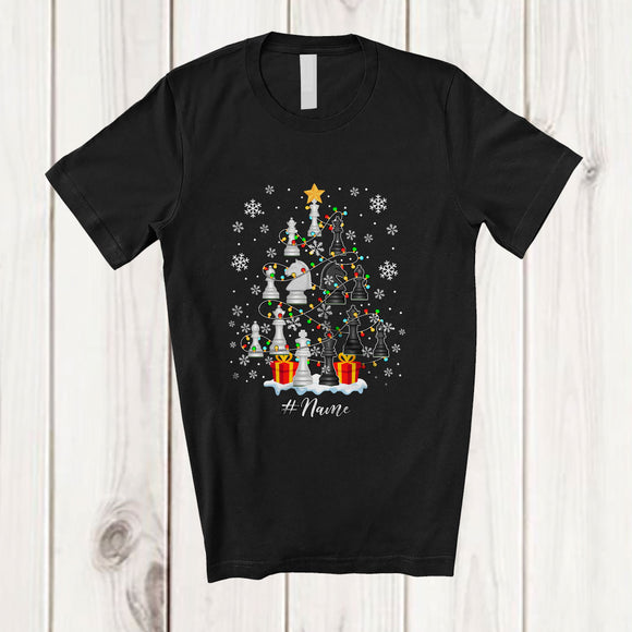 MacnyStore - Personalized Custom Name Chess Christmas Tree Lights; Joyful Sport Playing Player Team T-Shirt