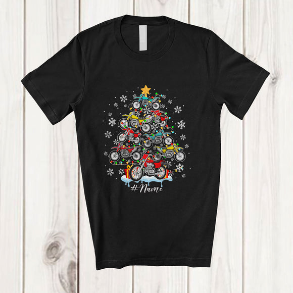 MacnyStore - Personalized Custom Name Dirt Bike Christmas Tree; Amusing X-mas Lights Snow Dirt Bike Rider T-Shirt