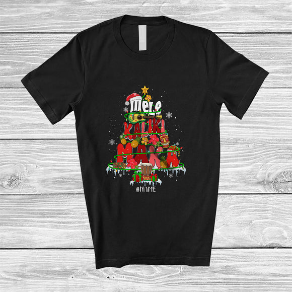 MacnyStore - Personalized Custom Name Mele Kalikimaka; Joyful Christmas Tree Lights Tropical Pineapple Hawaiian T-Shirt