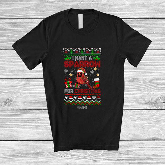 MacnyStore - Personalized I Want A Cardinal Bird For Christmas; Lovely Sweater Custom Name Santa Bird T-Shirt