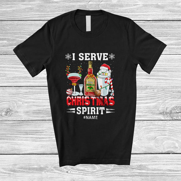 MacnyStore - Personalized Custom Name I Serve Christmas Spirit; Joyful Wine Whiskey Bartender Server Waitress T-Shirt