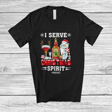 MacnyStore - Personalized Custom Name I Serve Christmas Spirit; Joyful Wine Whiskey Bartender Server Waitress T-Shirt