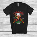 MacnyStore - Personalized Custom Name Teacher Crew; Amazing Christmas Red Green Plaid Reindeer Face T-Shirt