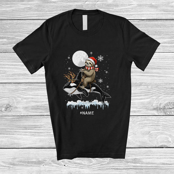 MacnyStore - Personalized Santa Sloth Riding Orca Reindeer; Lovely Christmas Custom Name Sea Animal T-Shirt
