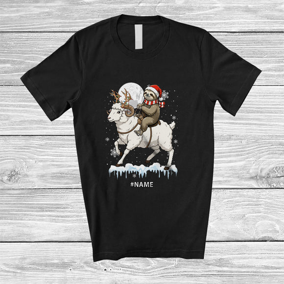 MacnyStore - Personalized Santa Sloth Riding Sheep Reindeer; Lovely Christmas Custom Name Farmer T-Shirt