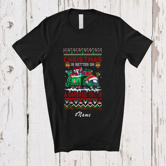 MacnyStore - Personalized Custom Name Christmas Is Better On A Garbage Truck; Lovely Sweater Family T-Shirt