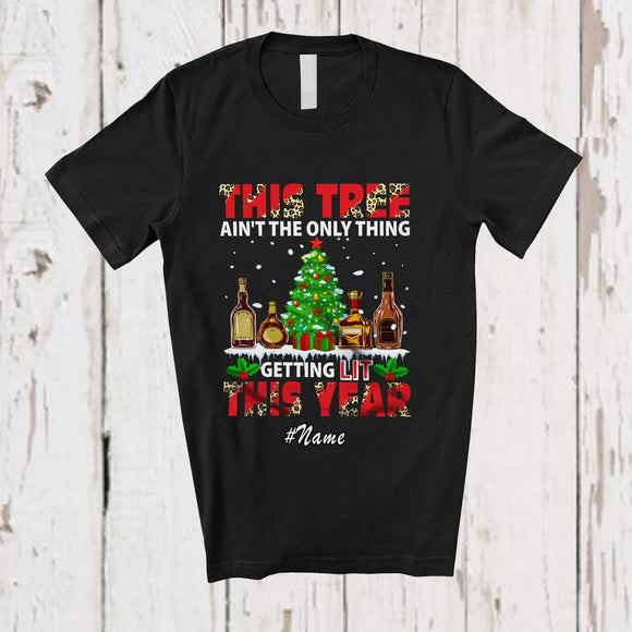 MacnyStore - Personalized Custom Name This Tree Ain't Only Thing Getting Lit; Joyful Christmas Wine Drinking T-Shirt