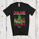 MacnyStore - Personalized Custom Name This Tree Ain't Only Thing Getting Lit; Joyful Christmas Wine Drinking T-Shirt