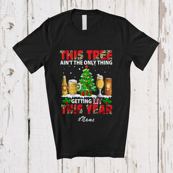 MacnyStore - Personalized Custom Name This Tree Ain't Only Thing Getting Lit; Joyful Christmas Beer Drinking T-Shirt