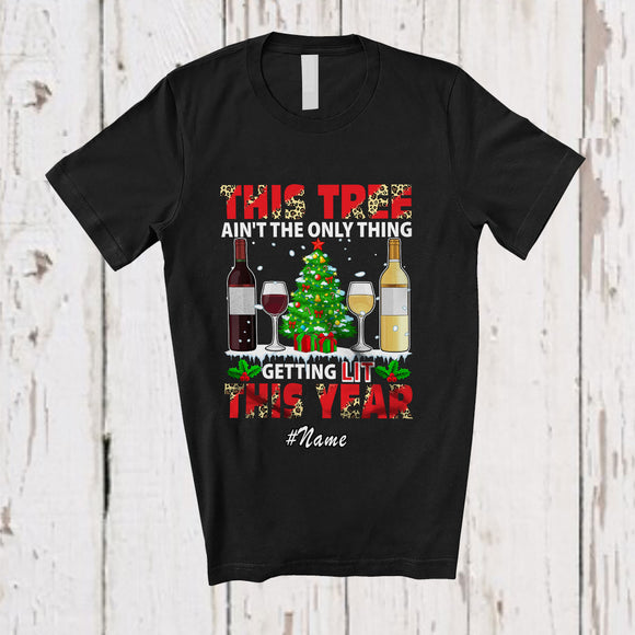 MacnyStore - Personalized Custom Name This Tree Ain't Only Thing Lit; Joyful Christmas Wine Bottle Drinking T-Shirt
