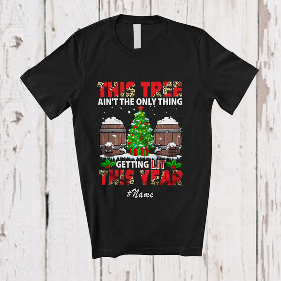 MacnyStore - Personalized Custom Name This Tree Ain't Only Thing Lit; Joyful Christmas Beer Bottle Drinking T-Shirt