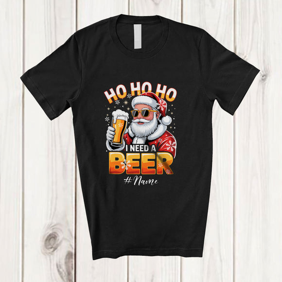 MacnyStore - Personalized Custom Name 3HO I Need A Beer; Amusing Christmas Santa Drinking Drunker T-Shirt