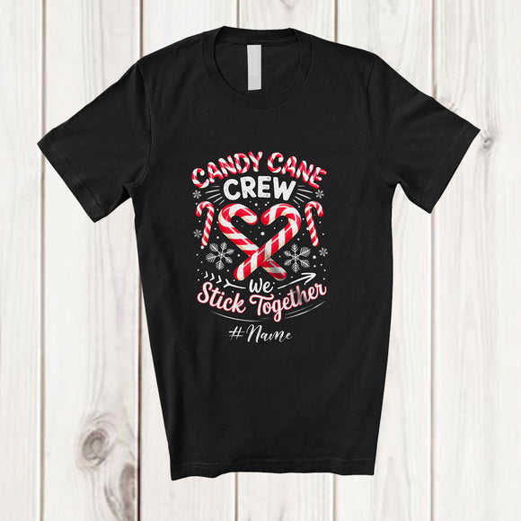 MacnyStore - Personalized Custom Name Candy Cane Crew Stick Together; Lovely Christmas Candy Canes Heart Shape T-Shirt