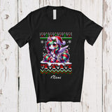 MacnyStore - Personalized Custom Name Santa Unicorn; Adorable Christmas Lights Sweater Magical Unicorn T-Shirt