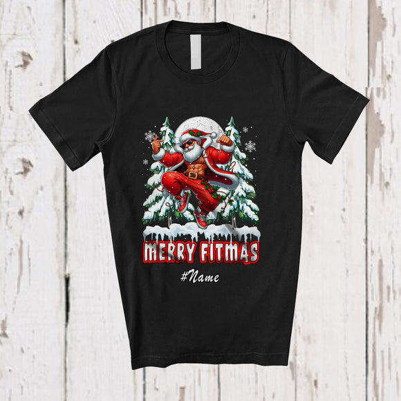 MacnyStore - Personalized Custom Name Fitmas; Merry Christmas Moon Tree Santa Dancing T-Shirt