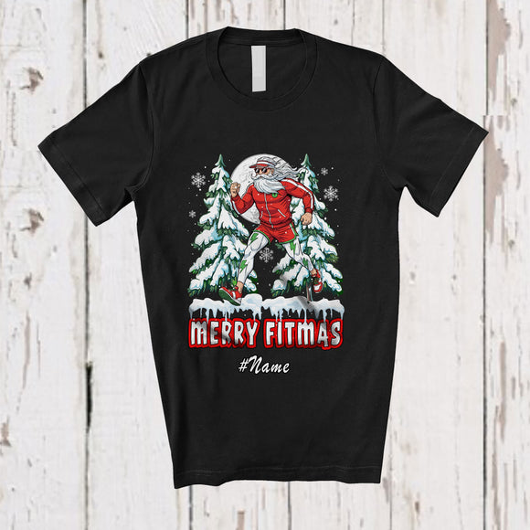 MacnyStore - Personalized Custom Name Fitmas; Merry Christmas Moon Tree Santa Running T-Shirt