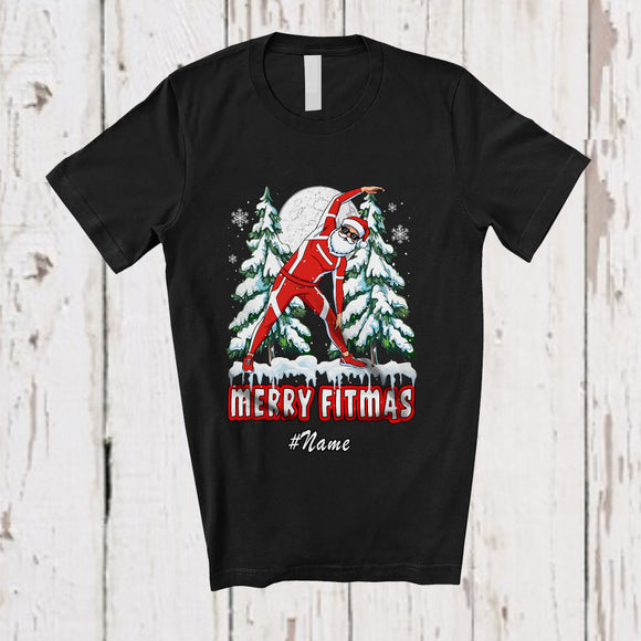 MacnyStore - Personalized Custom Name Fitmas; Merry Christmas Moon Tree Santa Aerobic T-Shirt