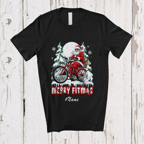 MacnyStore - Personalized Custom Name Fitmas; Merry Christmas Moon Tree Santa Cycling T-Shirt