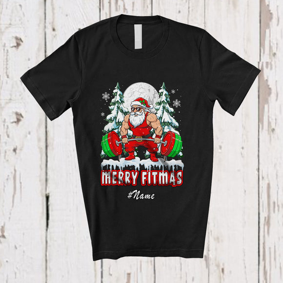 MacnyStore - Personalized Custom Name Fitmas; Merry Christmas Muscle Santa Workout Weightlifting T-Shirt
