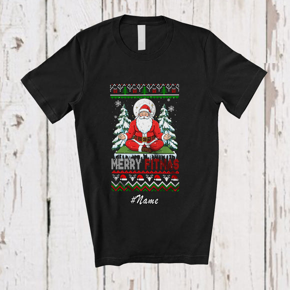 MacnyStore - Personalized Custom Name Fitmas; Merry Christmas Tree Sweater Santa Yoga T-Shirt
