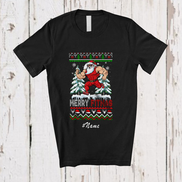 MacnyStore - Personalized Custom Name Fitmas; Merry Christmas Tree Sweater Santa Running T-Shirt