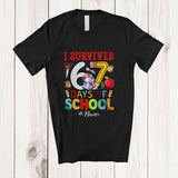 MacnyStore - Personalized Custom Name Survived 67 Days Of School; Lovely Unicorn Six Seven Student Teacher T-Shirt